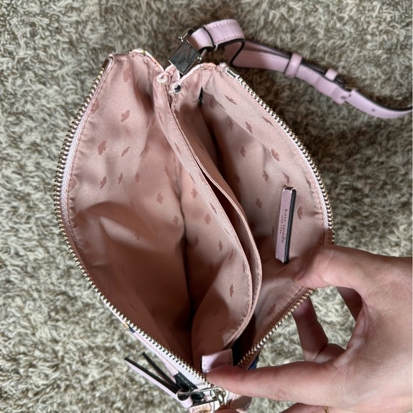 Kate Spade New York Dawn Triple Gusset Crossbody Bag in Pink Nylon Champagne - Picture 4 of 11